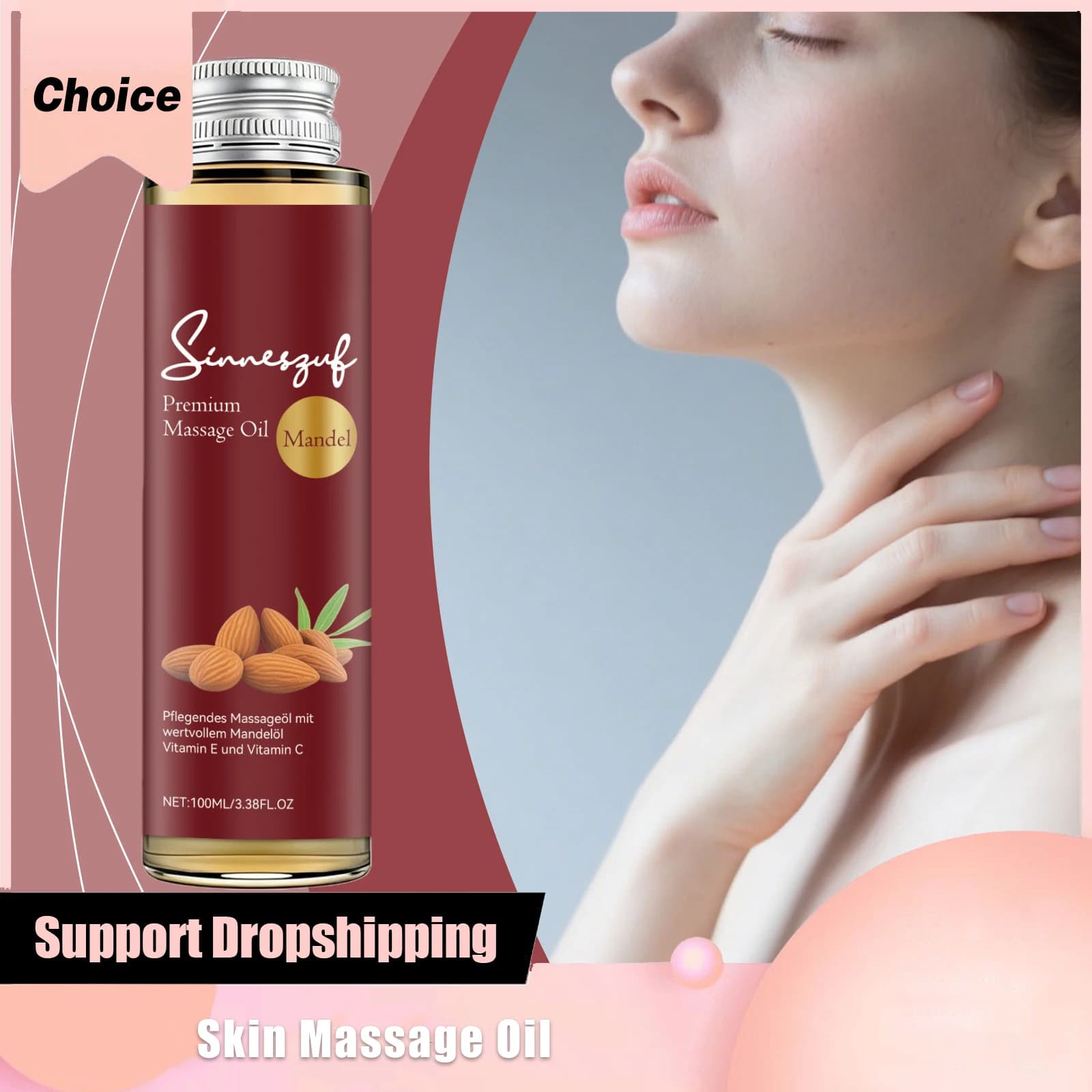 Huile de massage premium Sinmerguf à l'amande des montagnes, formule légère raffermissante et hydratante, nourrissante pour la peau, huile végétale naturelle et biologique