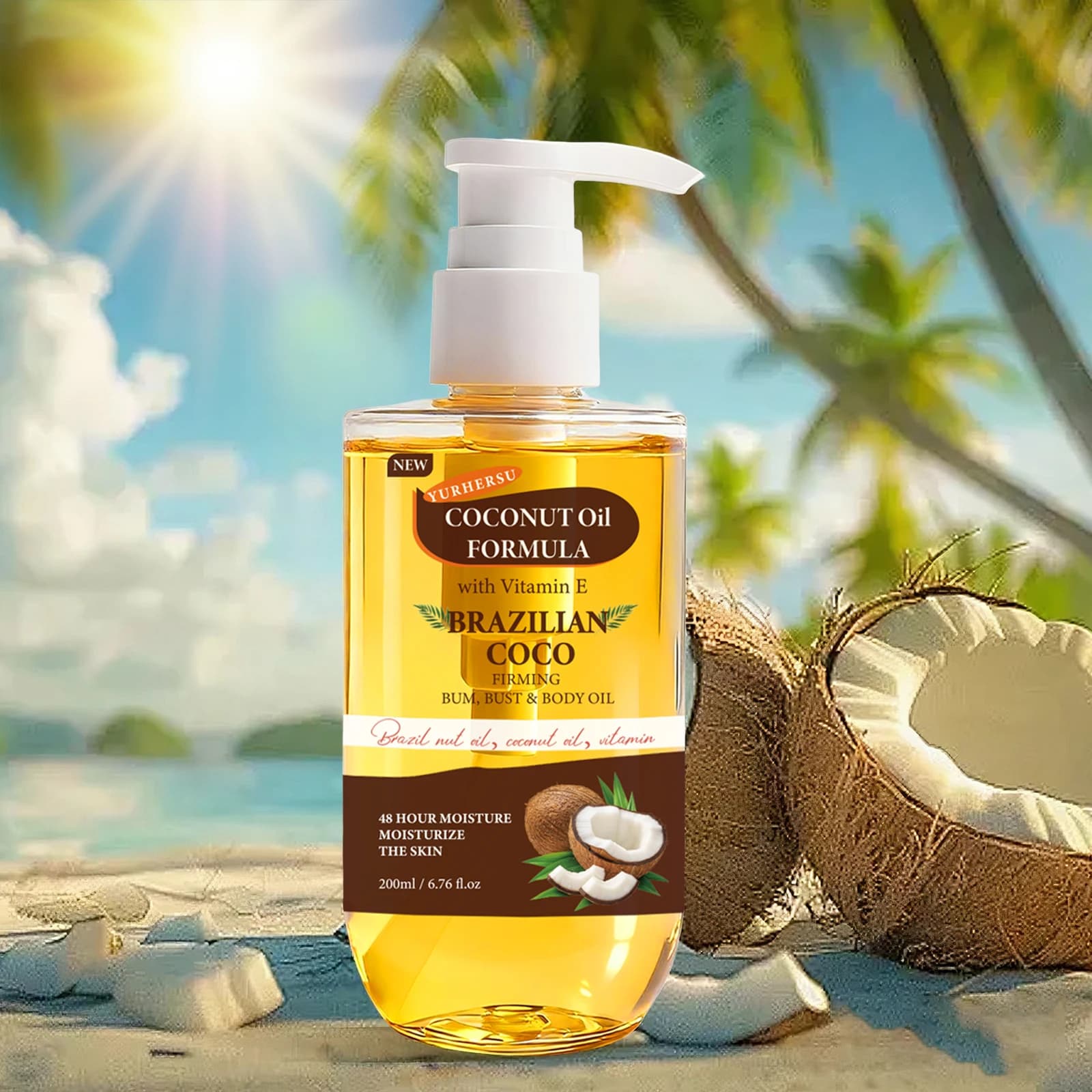 Huile corporelle de noix de coco, raffermissante, estompe, ligne Fine, hydratante, lisse, éclaircissante, rajeunissante, réparatrice, nourrissante, 200ML