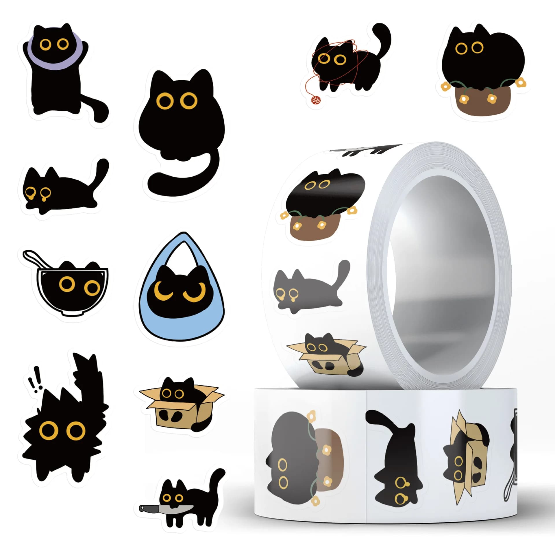 Rouleau d'autocollants chat mignon