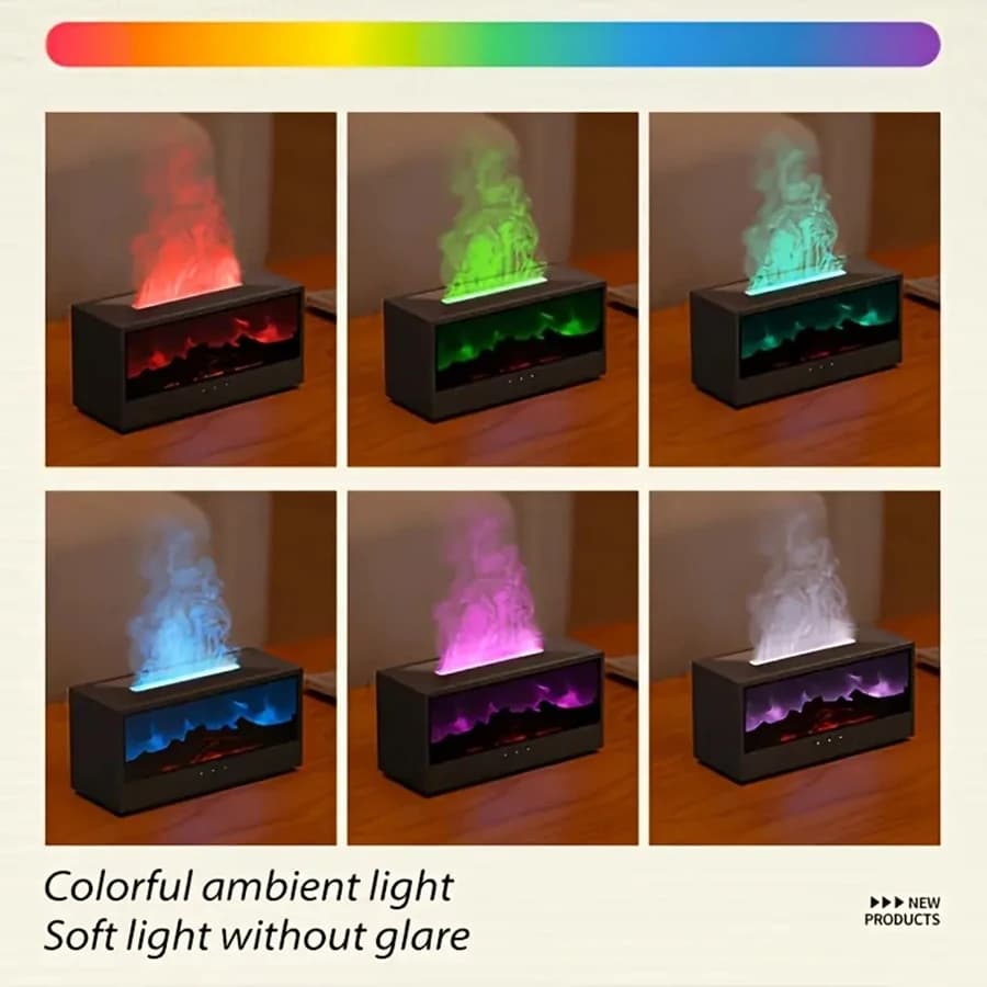 Humidificateur de cheminée simulée, diffuseur d'arômes à flamme 3D simulée, avec télécommande de minuterie pour diffuseur d'arômes lumineux