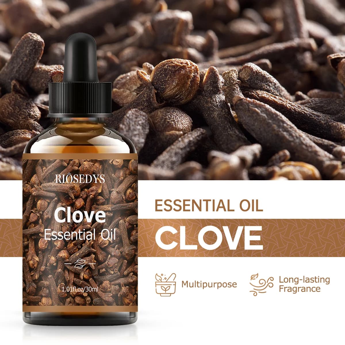 L'huile essentielle de clou de girofle, avec un parfum woody, convient au massage corporel et aux soins capillaires, et peut également être utilisée dans l'aromathérapie.