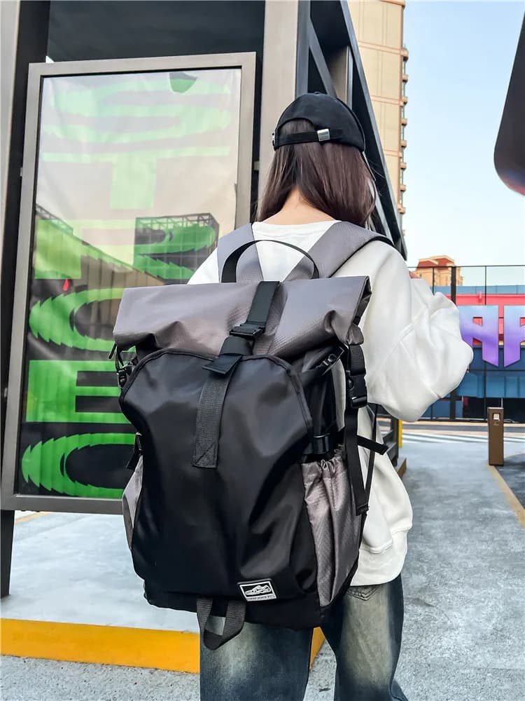 Sac à dos à enroulement pour hommes – Sac de sport et de fitness avec compartiment à chaussures, sac à dos de voyage multifonctionnel