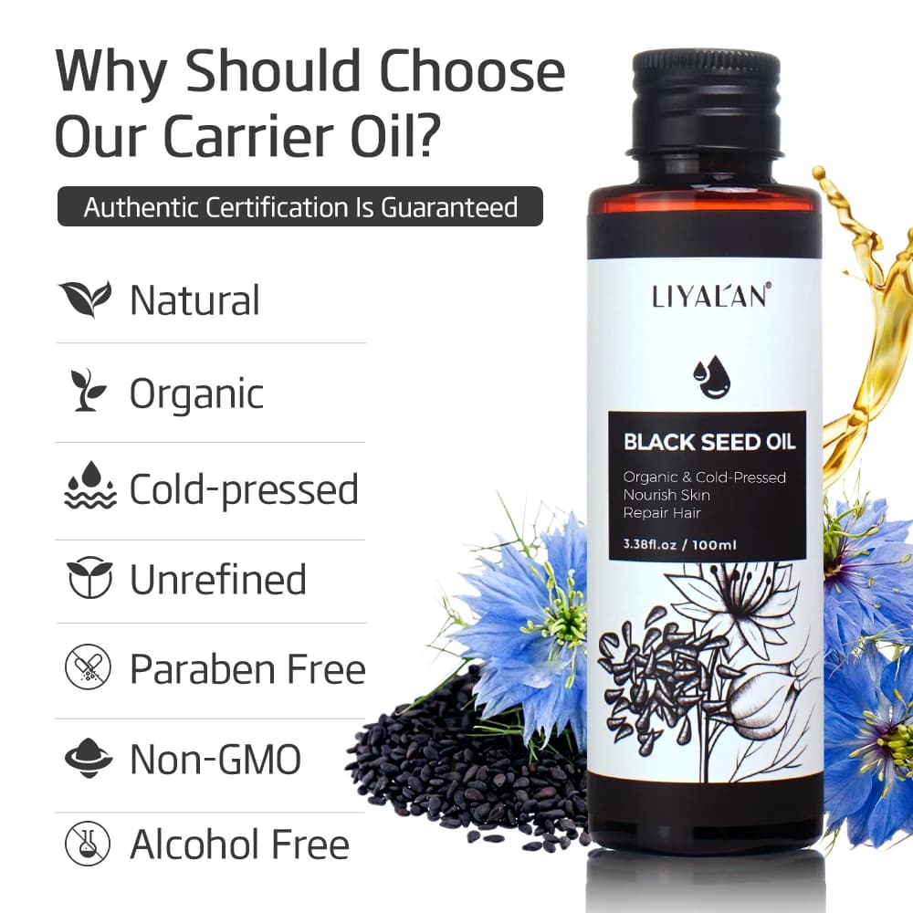 Huile de cumin noir 100 ml pour les soins capillaires, renforce et conditionne le cuir chevelu, pressée à froid, nourrit les ongles, hydrate la peau, massage corporel
