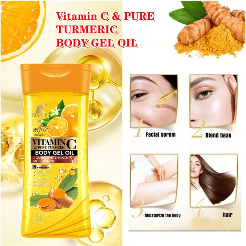 200ML VITAMINE C PURE TURMERIC Huile corporelle Hydratante Huile essentielle Huile corporelle Unisexe Huile de soin corporel complète, Huile corporelle hydratante