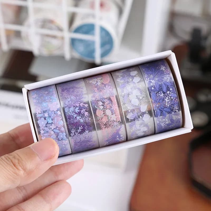 Ruban adhésif Transparent Kawaii, 5 rouleaux, matériel décoratif pour carnet de croquis, fournitures scolaires, papeterie japonaise, DIY bricolage