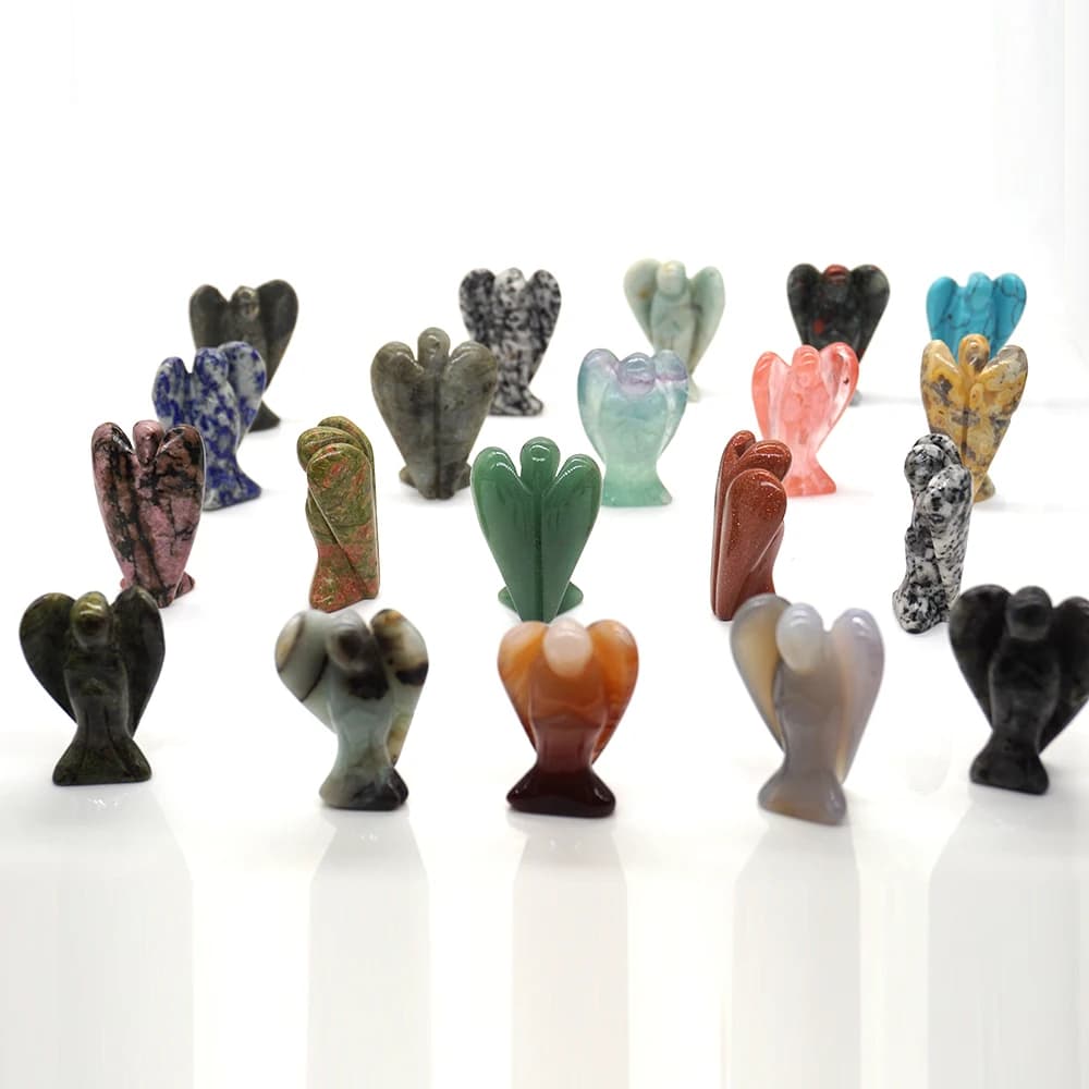 Figurine d'ange gardien de 1.5 pouces, Statue en cristal de guérison naturelle, décoration en pierre pour la maison, cadeau artisanal d'étude, bibelot, ornement de salle, vente en gros