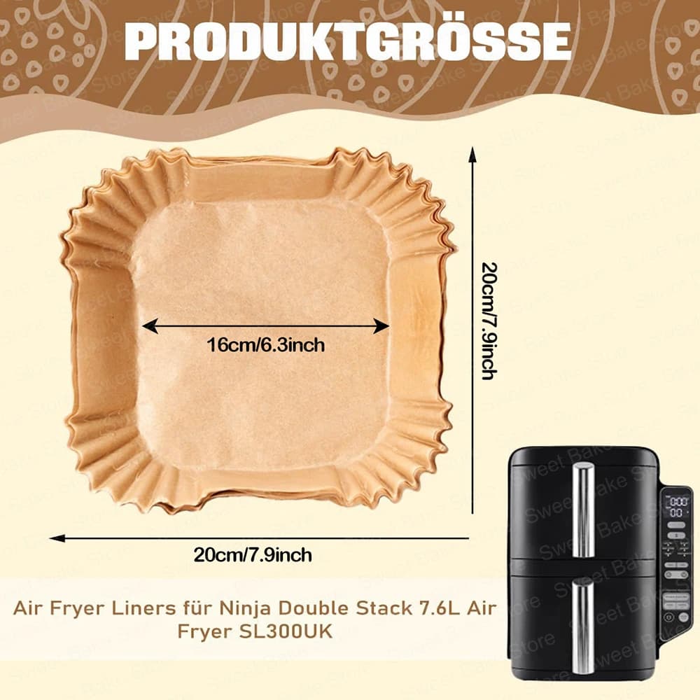 Papier de cuisson pour friteuse à air Ninja Double pile 7,6 L, doublures en papier parchemin jetables compatibles avec Ninja SL300EU