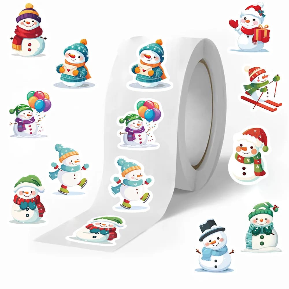 Rouleau d'autocollants bonhomme de neige récompenses de noël, 500 pièces/rouleau, pour Scrapbook, Journal, enveloppe, scellage, ordinateur, téléphone, DIY bricolage