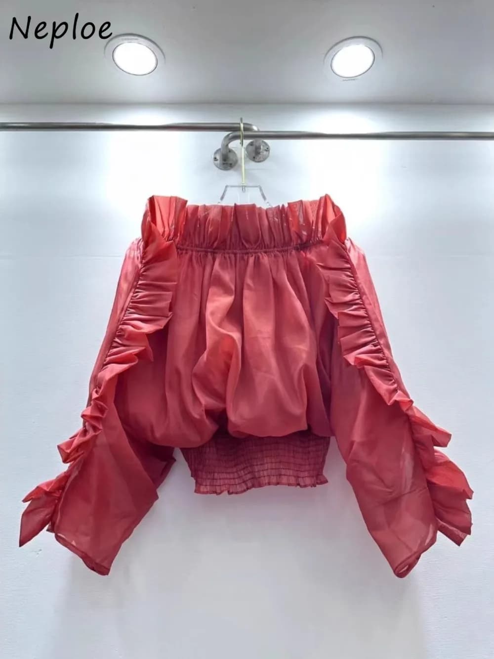 Neploe volants à manches longues Sexy réduction de l'âge Ropa Mujer Slash cou doux épices filles chemise froncé taille mince élégant Moda hauts