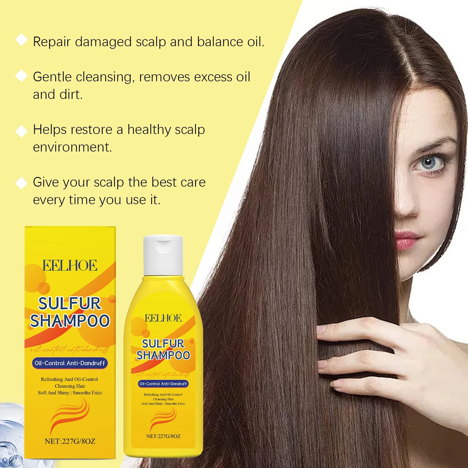 Shampoo au Soufre EELHOE Contrôle du Sébum Hydratant Nettoyage des Cheveux Prévention de la Chute des Cheveux Brillance Rafraîchissant Anti-Pelliculaire