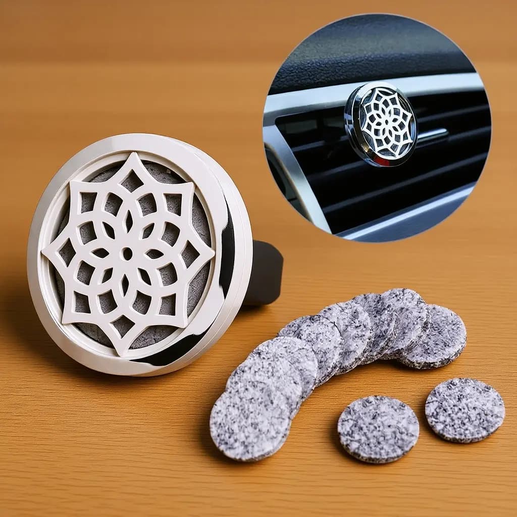 Diffuseur de parfum pour voiture en acier inoxydable 316L, motif tournesol, avec 10 tampons de rechange en feutre lavables pour une fraîcheur durable