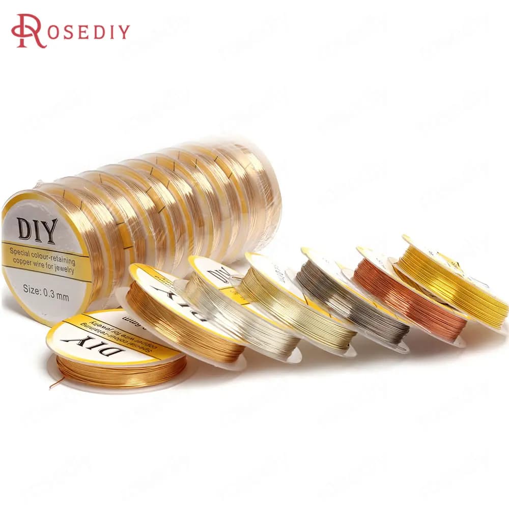 2 rouleaux d'épaisseur 0.2MM ~ 1MM, couleur or 24K, cuivre, forme de fil métallique, fournitures de fabrication de bijoux, accessoires de bricolage