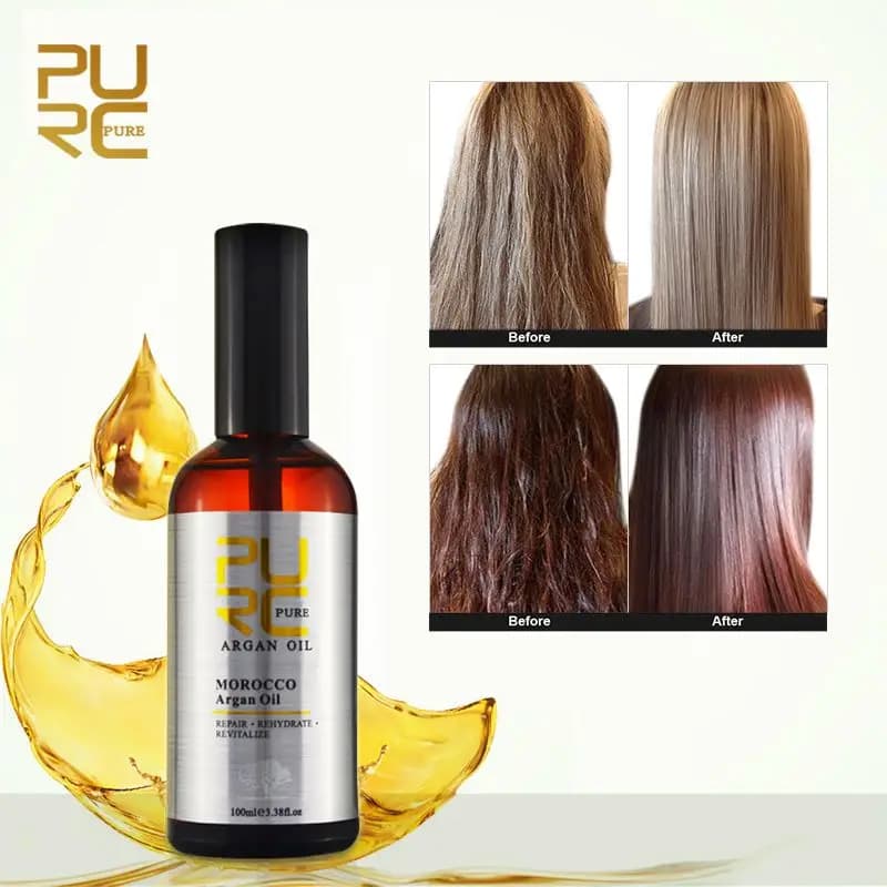 PURC-Huile d'argan marocaine pour femme, soin réparateur pour cheveux abîmés, frisottis secs, traitement lissant, produits capillaires, 100ml