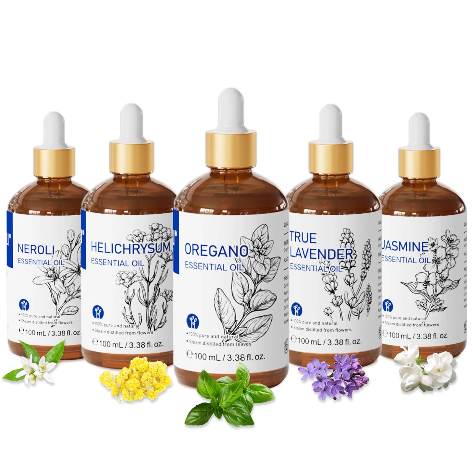 Série d'huiles essentielles HIQILI 30 ml, 100 % naturelles (lavande/citron/rose/bois de santal), adaptées aux humidificateurs/bougies parfumées DIY