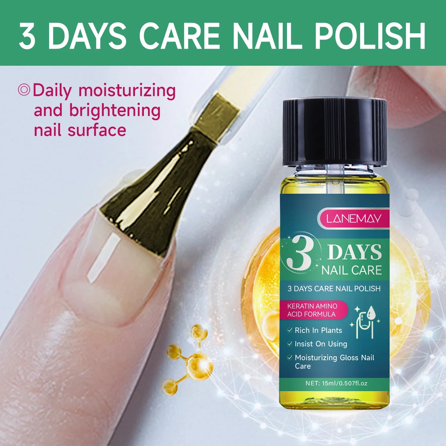 L'huile de soin des ongles de 3 jours maintient les ongles lumineux pendant longtemps et renforce la réparation des ongles cassants et fins. Huile de soin des ongles 15 ml