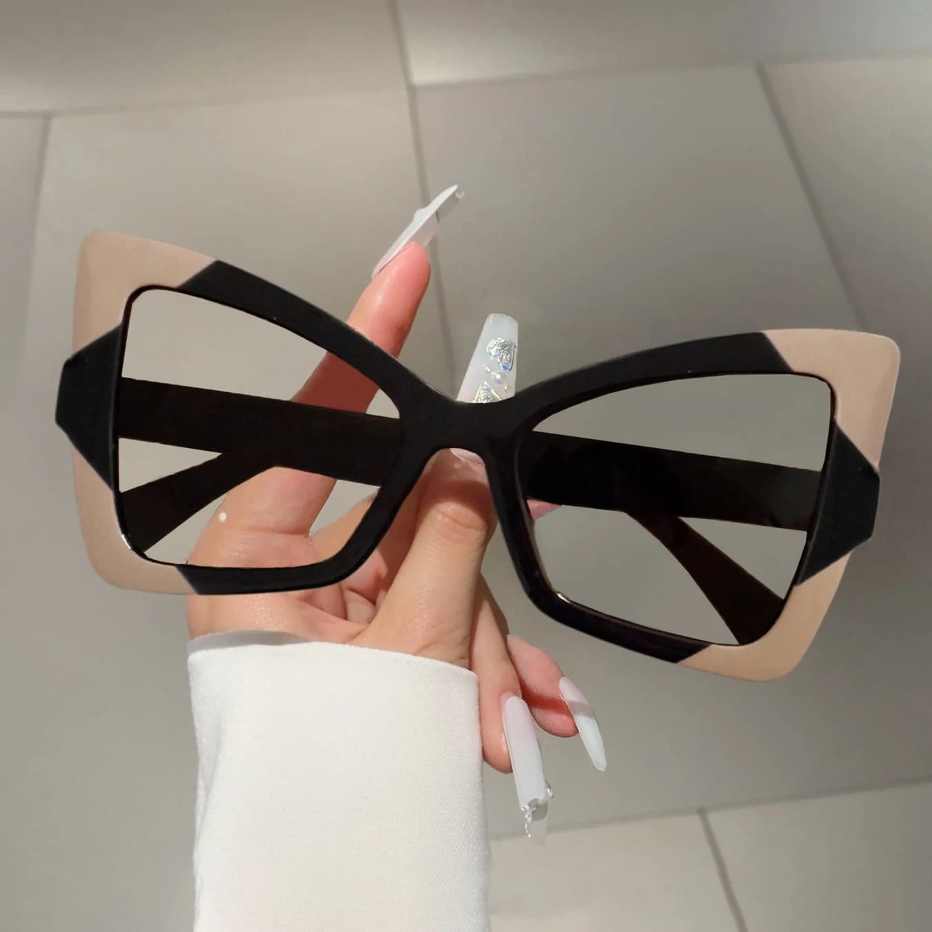 Lunettes surdimensionnées œil de chat pour femmes, monture tendance, Design de couleur contrastée