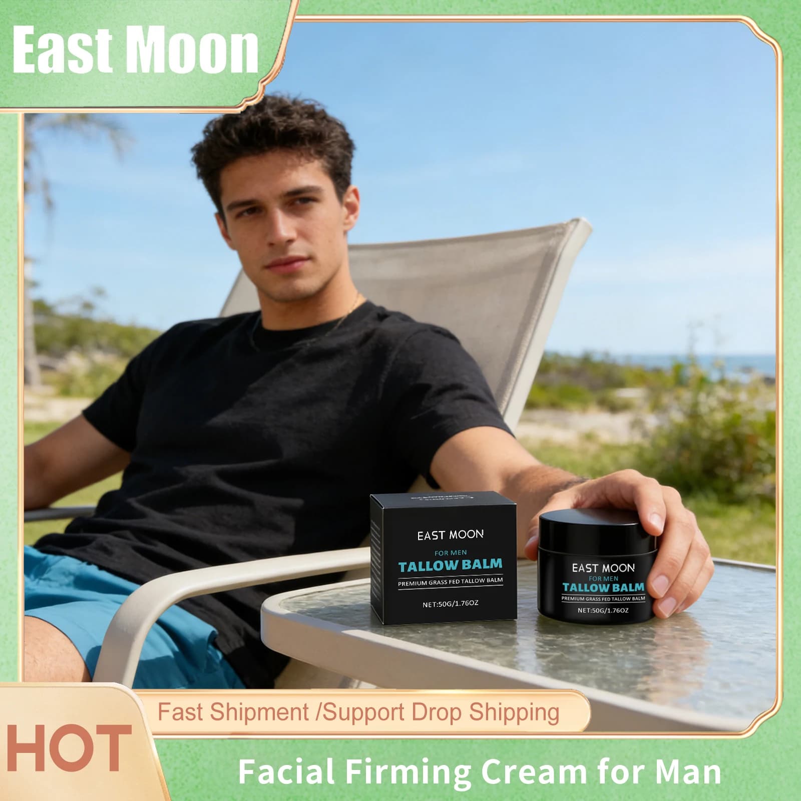 Baume de Soin Visage au Suif pour Homme : Nourrit, Améliore l'Élasticité, Réduit les Rides, Contrôle le Sébum, Peau Éclatante – Crème Hydratante pour le Visage