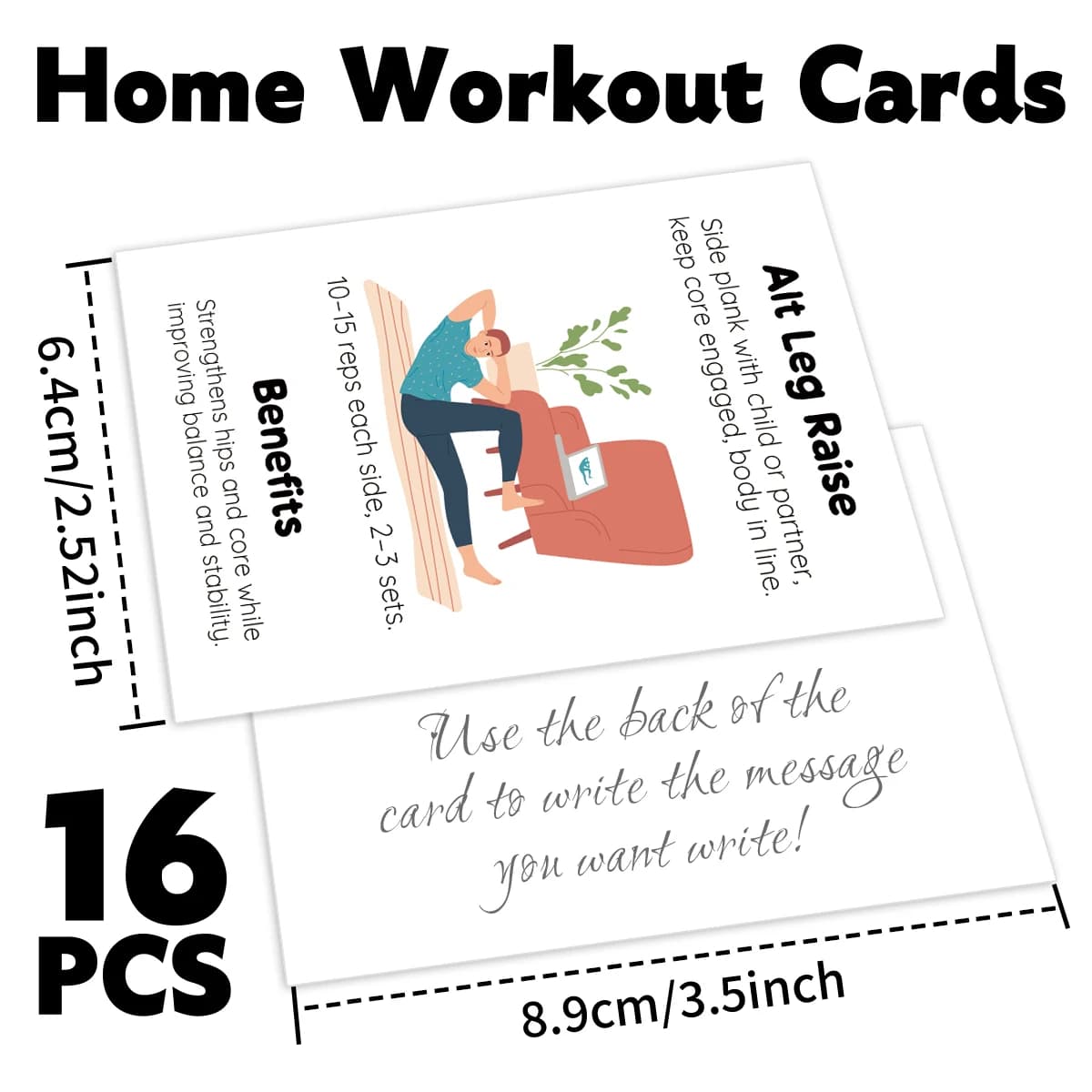 16 cartes d'exercices pour entraînement à domicile, guide illustré avec instructions, flashcards de fitness portables pour l'entraînement, le yoga, cadeau de fitness