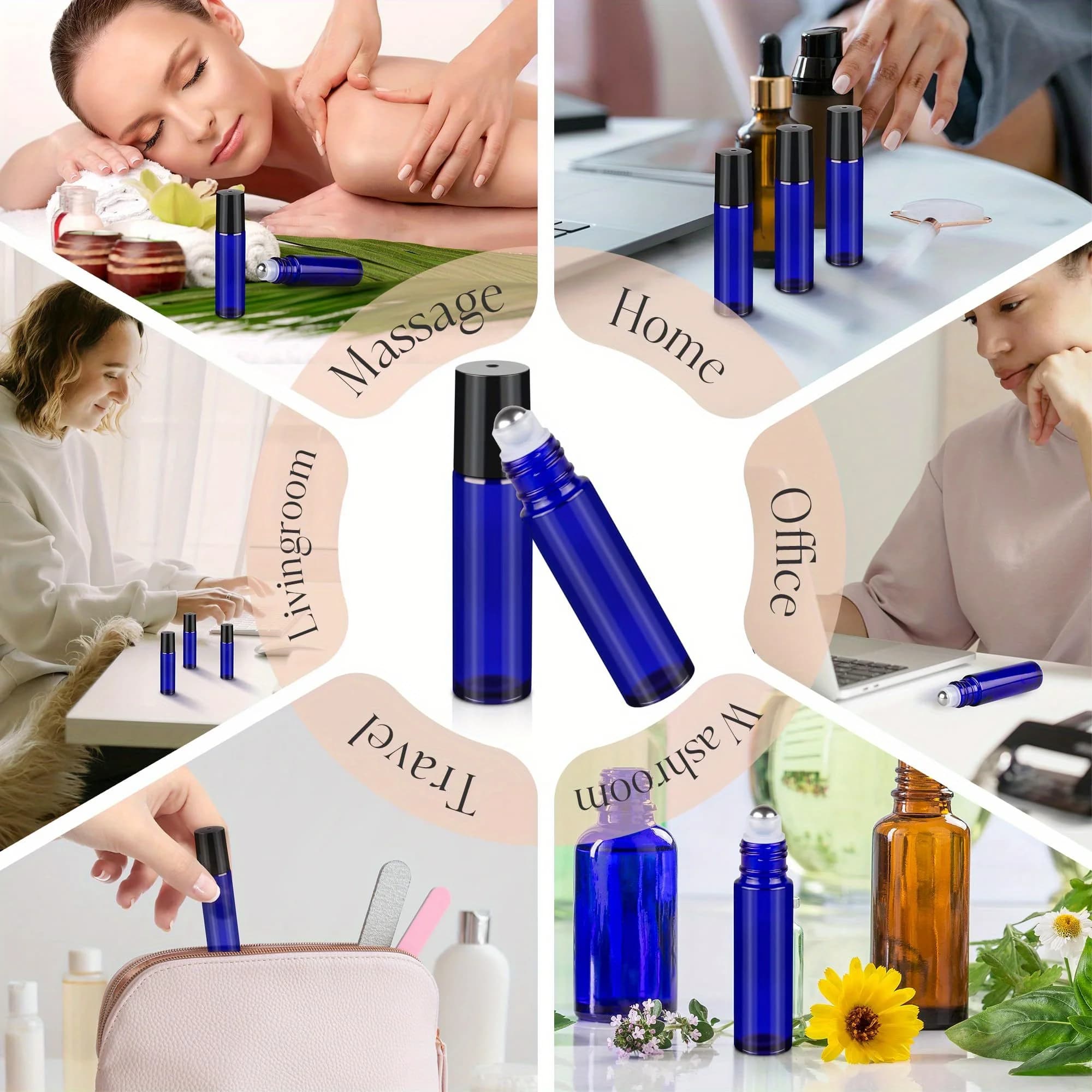 Bouteilles en verre à rouleau de 10ml, 6 pièces, bouteille vide à rouleau d'huile essentielle avec boule en acier inoxydable, récipient liquide, rouleaux en verre épais