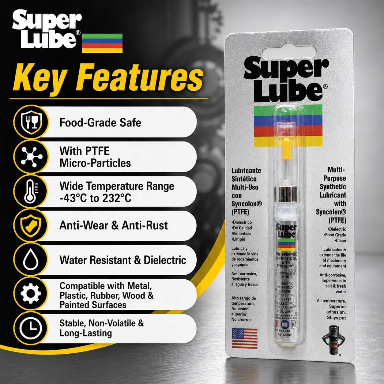 Huile synthétique multi-usages originale Super Lube 51010 PTFE pour graissage de précision des roulements