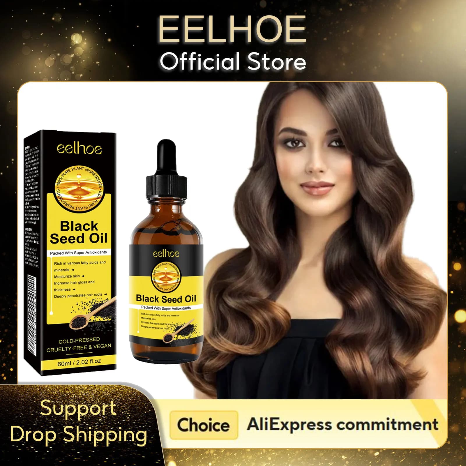 ​ EELHOE huile de graines noires soin du cuir chevelu biologique naturel traitement de la calvitie pour produits de croissance des cheveux endommagés huile Anti-perte de cheveux Dense