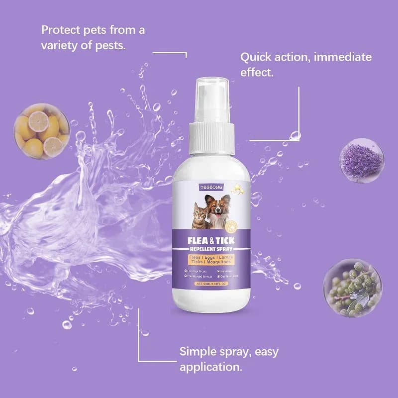 Spray de tir répulsif contre les pouces et les acariens pour animaux de compagnie, avec ingrédients naturels, huiles essentielles pour chiens et chats, dissolvant d'insectes externe