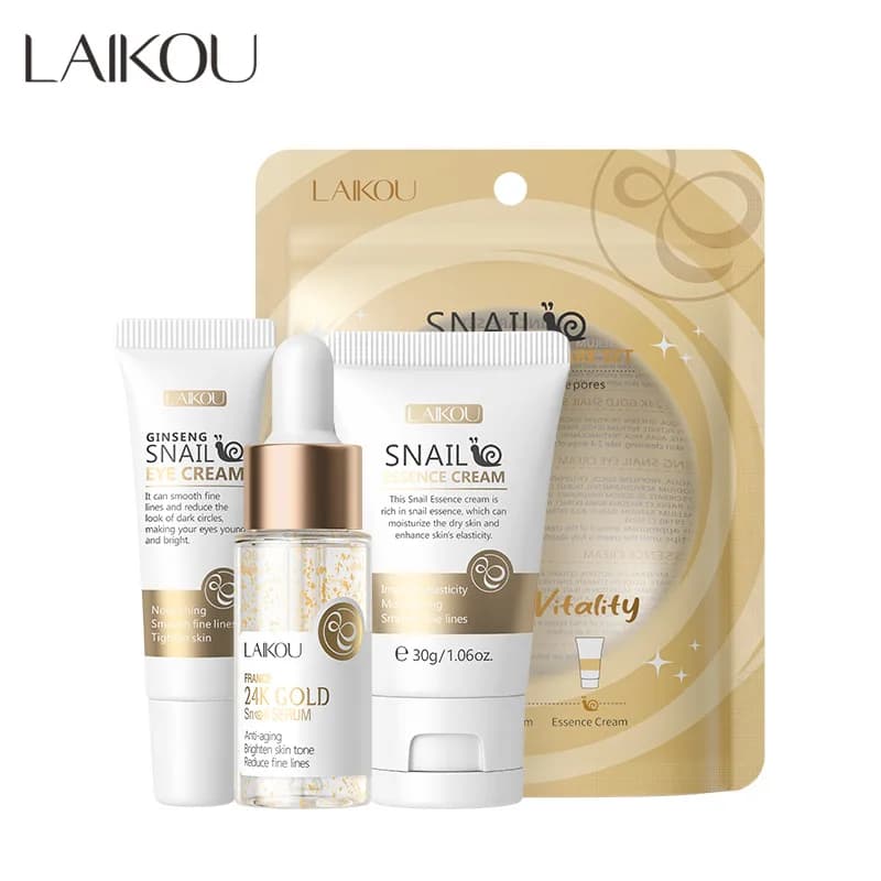 Coffrets de soins de la peau à la vitamine C LAIKOU, 3 pièces, crème pour le visage, sérum, crème pour les yeux, hydratant, anti-rides, kit de soins du visage