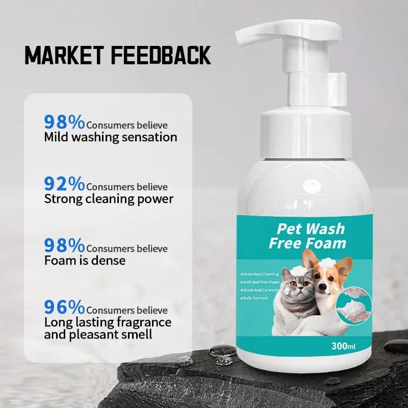 Mousse de shampoing sec naturel sans eau pour chiens et chats, nettoyage sans rinçage, élimination des odeurs, hypoallergénique, 300ml, soins pour animaux de compagnie, convivial pour les voyages