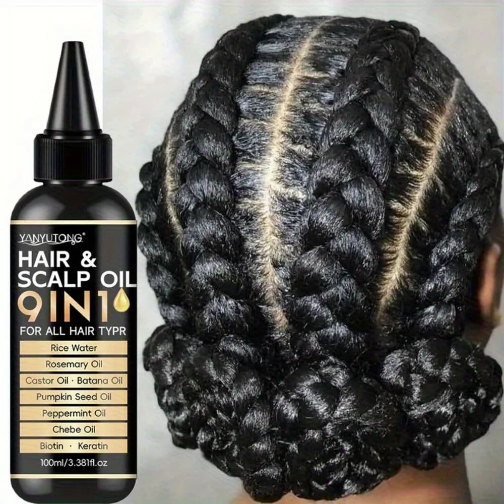 Huile capillaire 9 en 1 qui répare les racines des cheveux, nourrit et renforce les mèches, améliore les frisottis et les feuilles des cheveux doux et brillants.