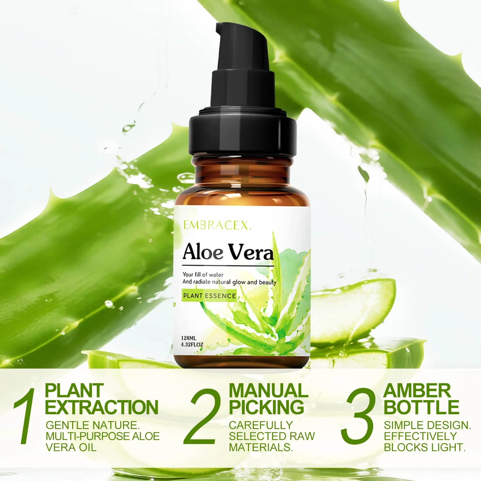 Huile essentielle d'aloe Vera, 128ml, soins de la peau, des cheveux, des ongles, huile de Massage, ingrédients naturels, cadeau pour amis/parents