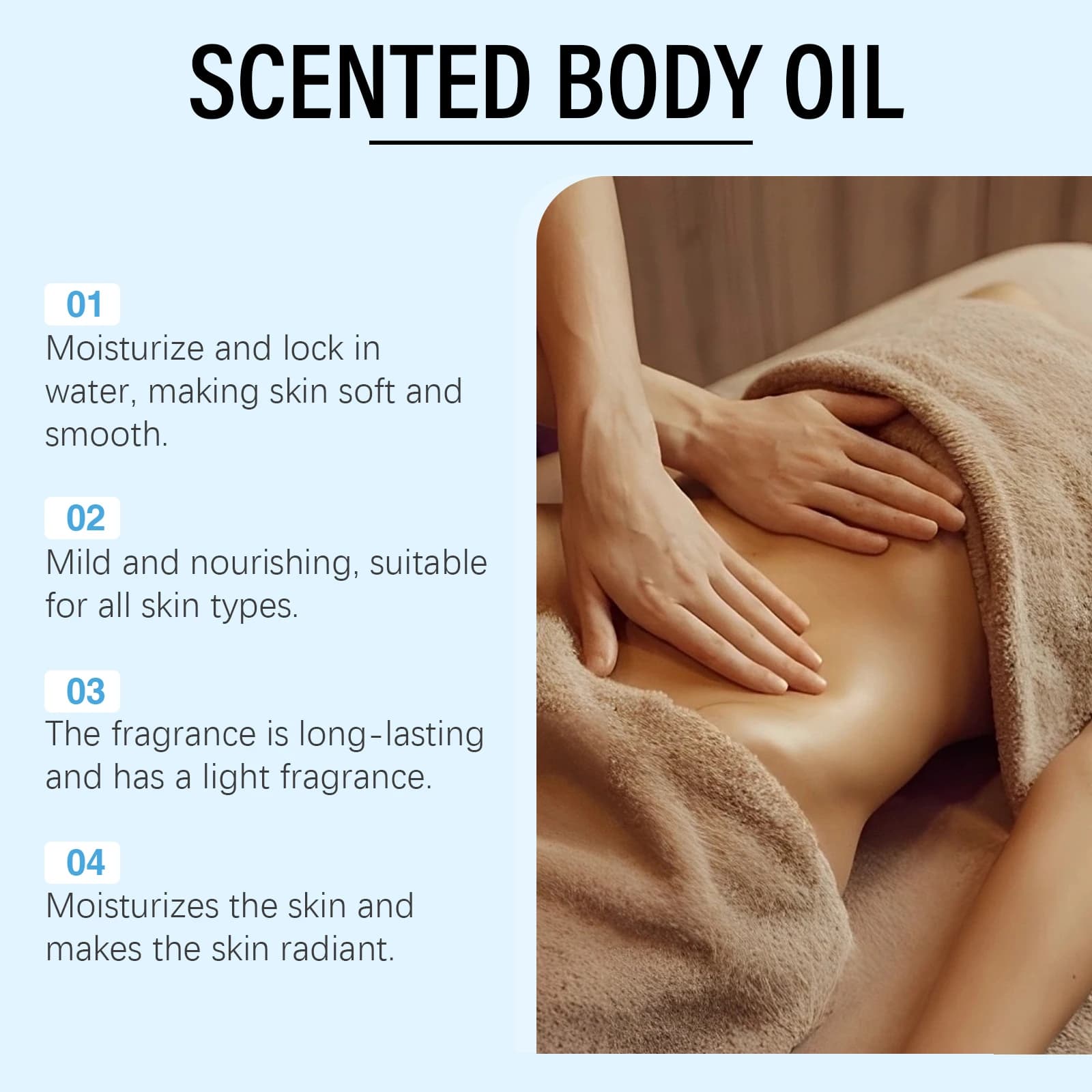 Huile de massage pour le corps à la vanille caramel, hydratante, nourrissante, lissante, soin de la peau, soulagement du stress, relaxation musculaire, huiles de spa pour le corps
