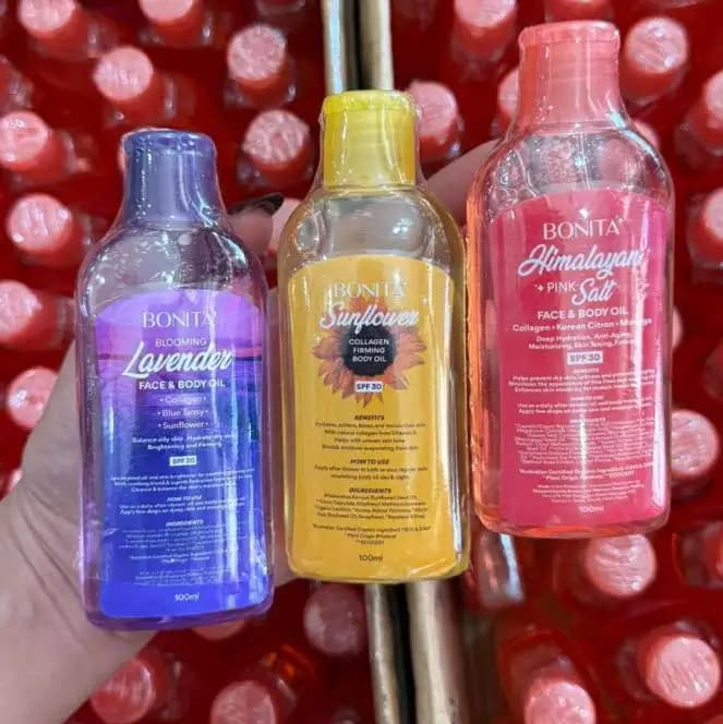 Original Bonita himalayen rose sel tournesol lavande visage corps huile collagène hydrater réduire les marques acné apaiser huile de soin du corps