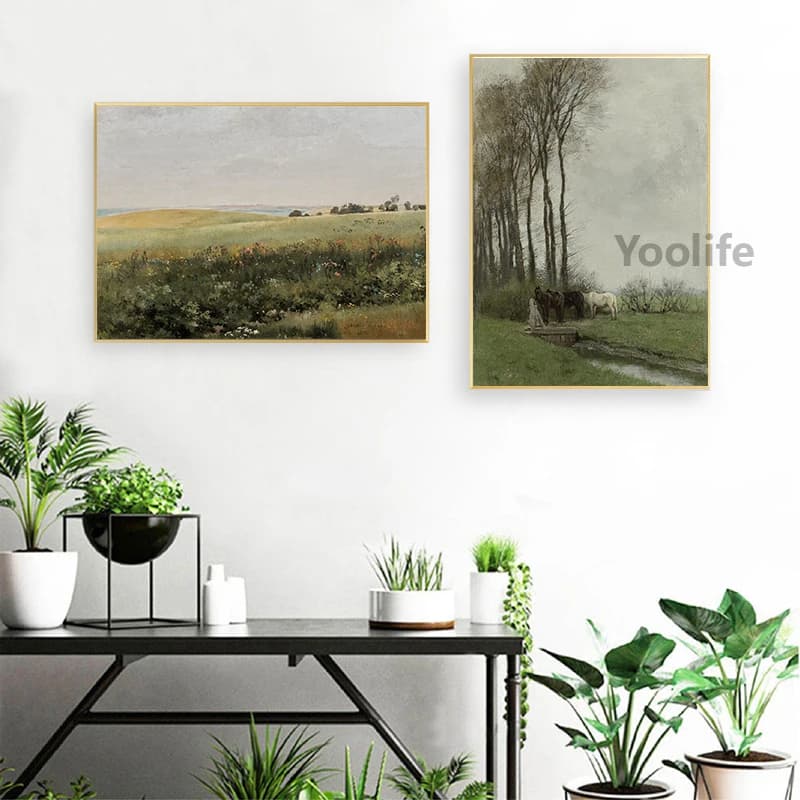 Peinture à l'huile sur toile de pays, imprimés d'art, affiche Vintage, images décoratives murales de ferme pour salon et chambre à coucher