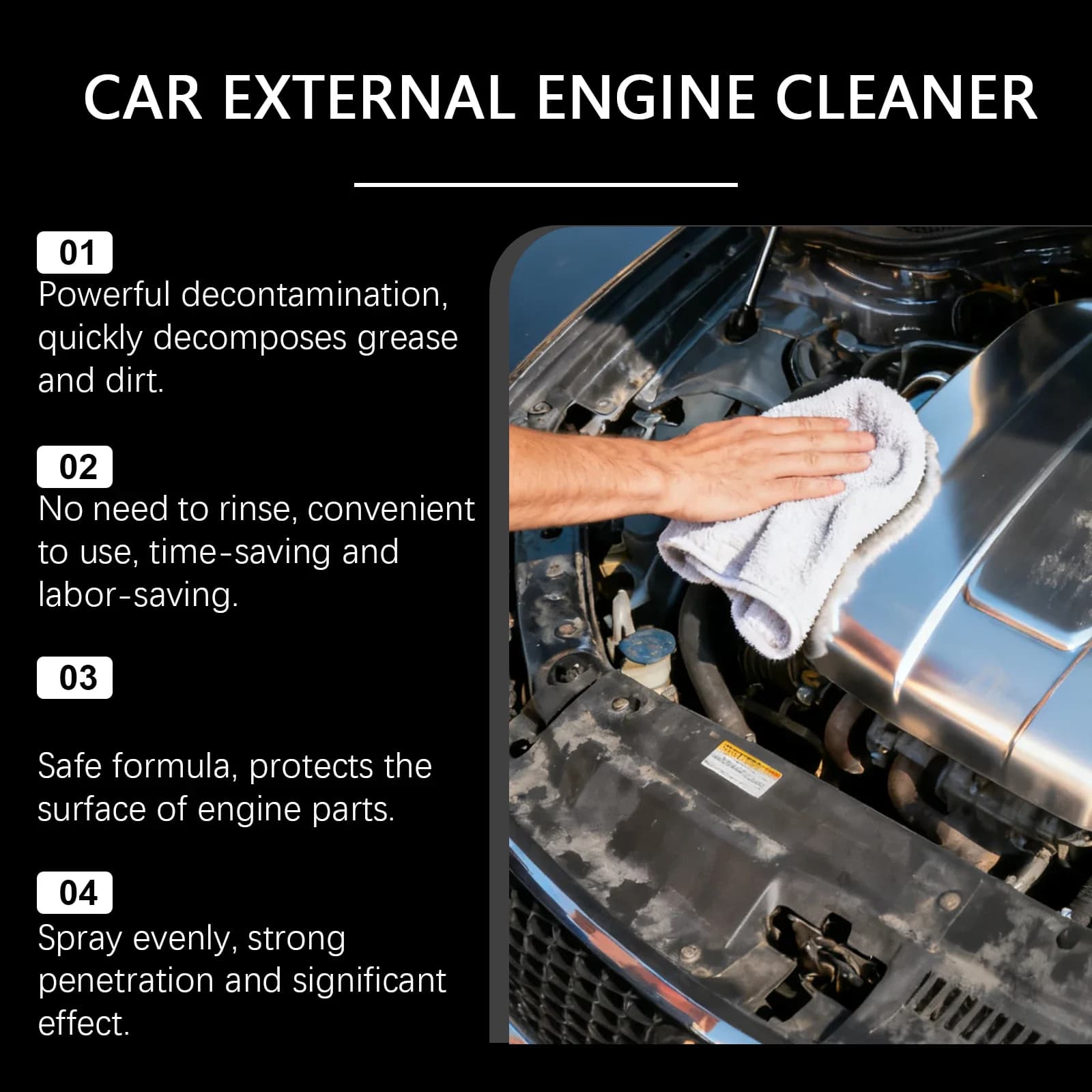 Nettoyant d'entretien externe pour moteur de voiture - Sans rinçage, élimine rapidement l'huile, la graisse et la poussière tenaces pour les composants extérieurs du cockpit du moteur