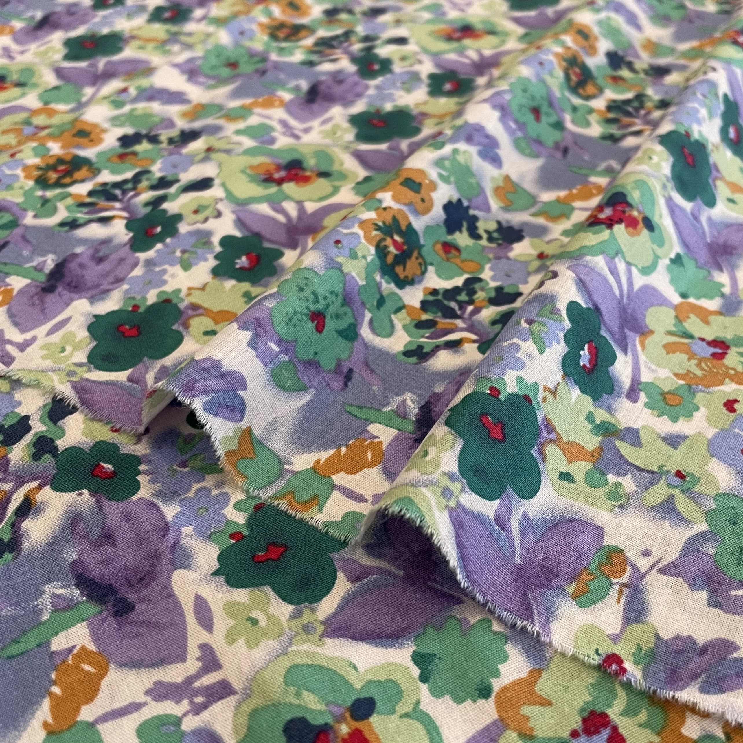Tissu popeline 100% coton à motifs de fleurs peintes à l'huile vertes pour la couture de vêtements pour enfants et bébés, robes, jupes, bricolage fait main