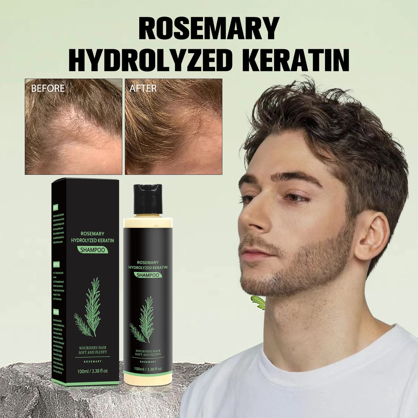 Shampooing anti-pelliculaire régulateur de sébum à l'huile de romarin - Répare les pointes fourchues, apaise le cuir chevelu et fortifie les cheveux pour les soins estivaux.