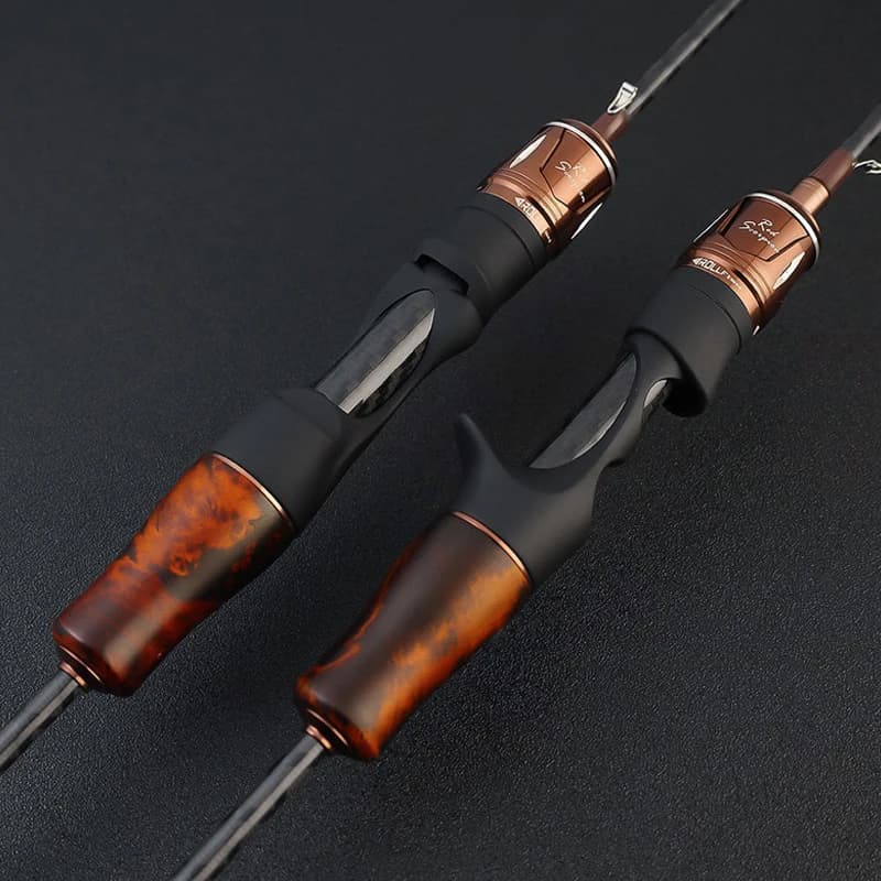 ROLLFISH Canne à pêche spinning/casting en carbone ultra souple avec poignée en bois massif, action rapide, 1,38-1,8m