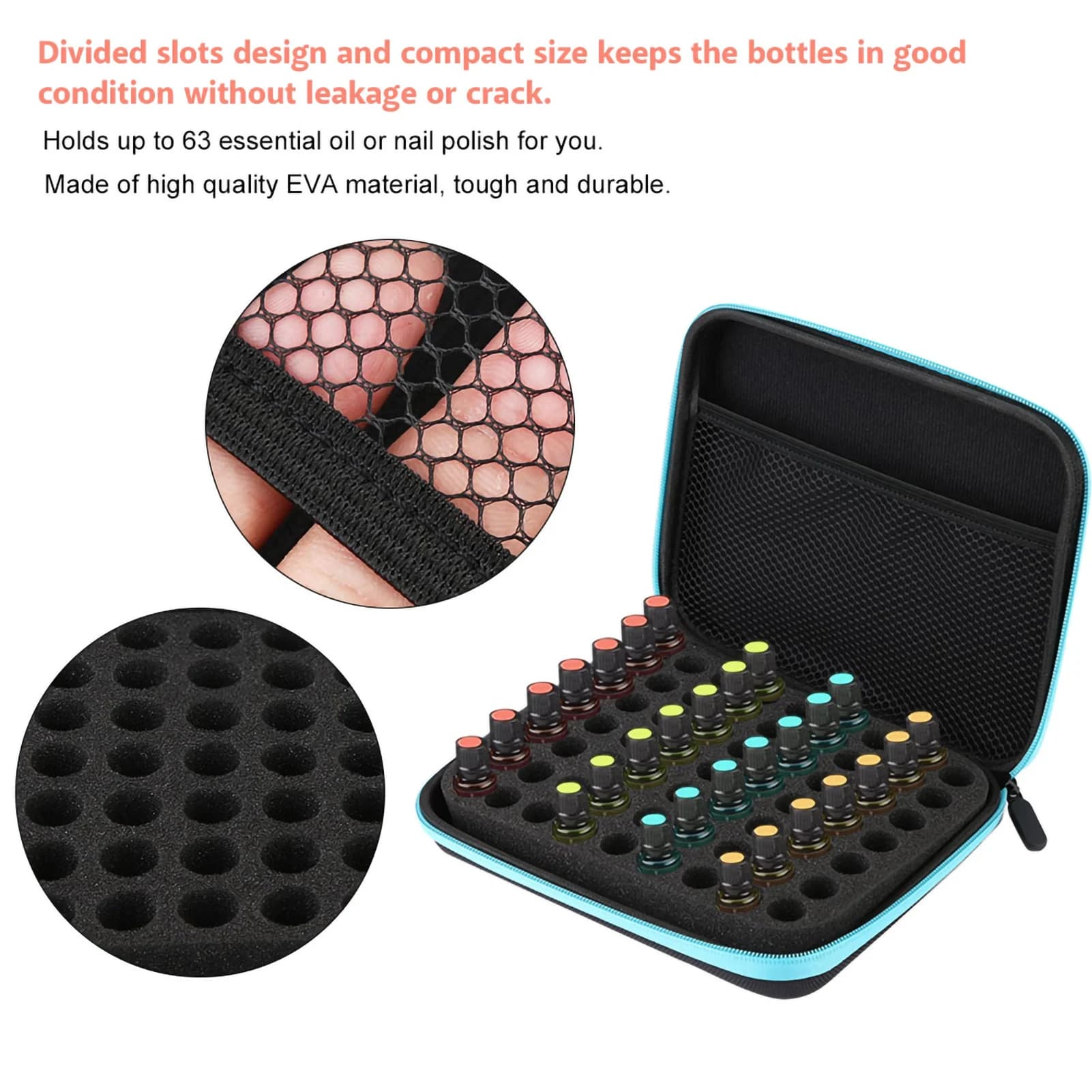 63 fentes Portable aromathérapie huile essentielle sac de rangement boîte organisateur huile essentielle mallette de rangement huile essentielle boîte de stockage