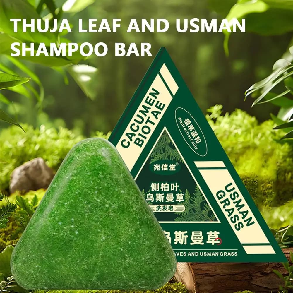 Savon artisanal Usman aux extraits de plantes, shampoing vert hydratant, nettoyant, pour le cuir chevelu, contrôle du sébum et épaississement des cheveux