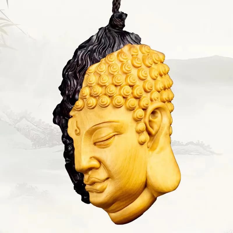 Diable Satan bouddha divinité tête sculptée en bois massif homme cadeau merveilleux Statue sculptée origine jaune Statue en bois