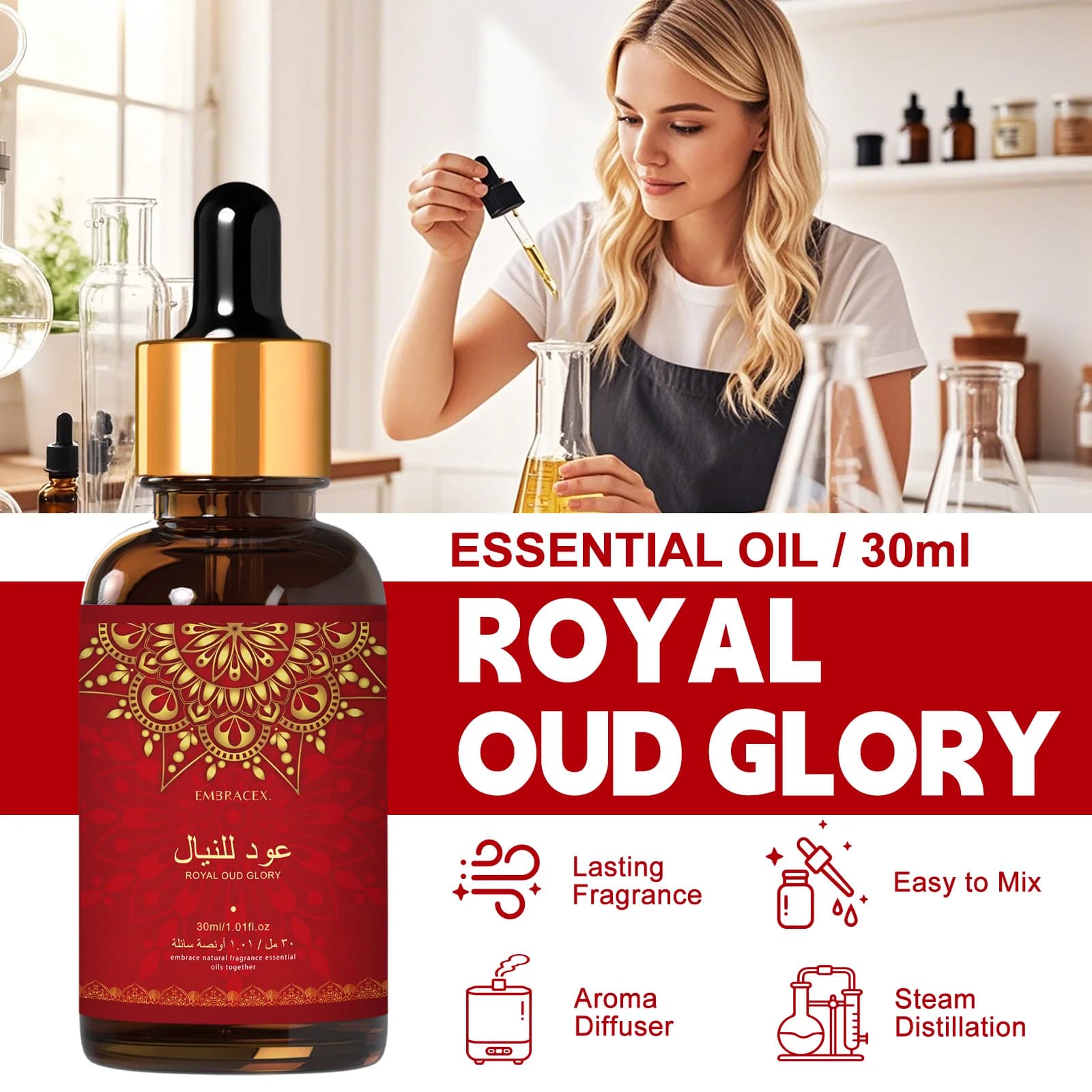 Huile Essentielle Royal Oud Glory 30ml - Huile de Parfum Arabe pour Cadeaux de l'Aïd al-Fitr