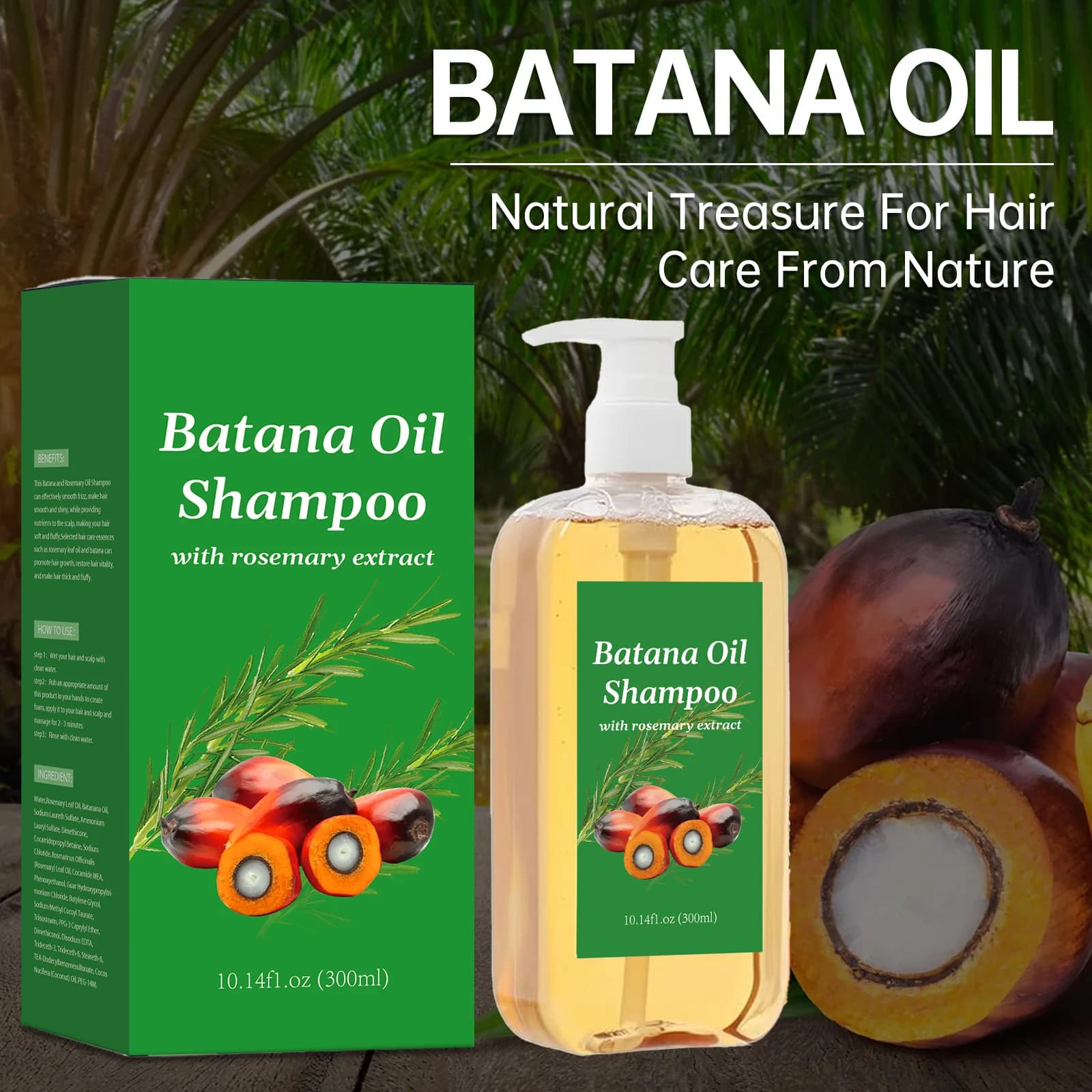 Shampoing à l'huile de Batana à l'extrait de romarin pour tous les types de cheveux | Prévenir la casse et stimule la
