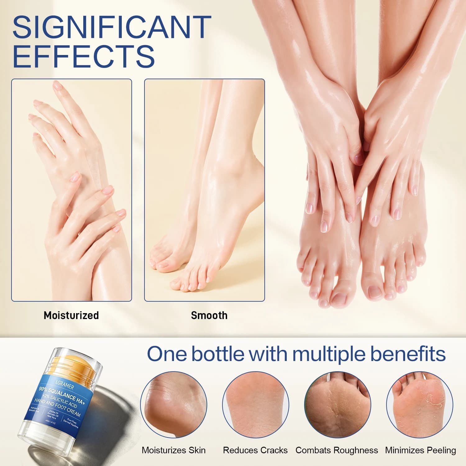 Crème pour les pieds à 90 % de squalane et 2 % d'acide salicylique, crème hydratante pour les mains et les pieds, pour peaux sèches, renforce et améliore la sécheresse et la rugosité
