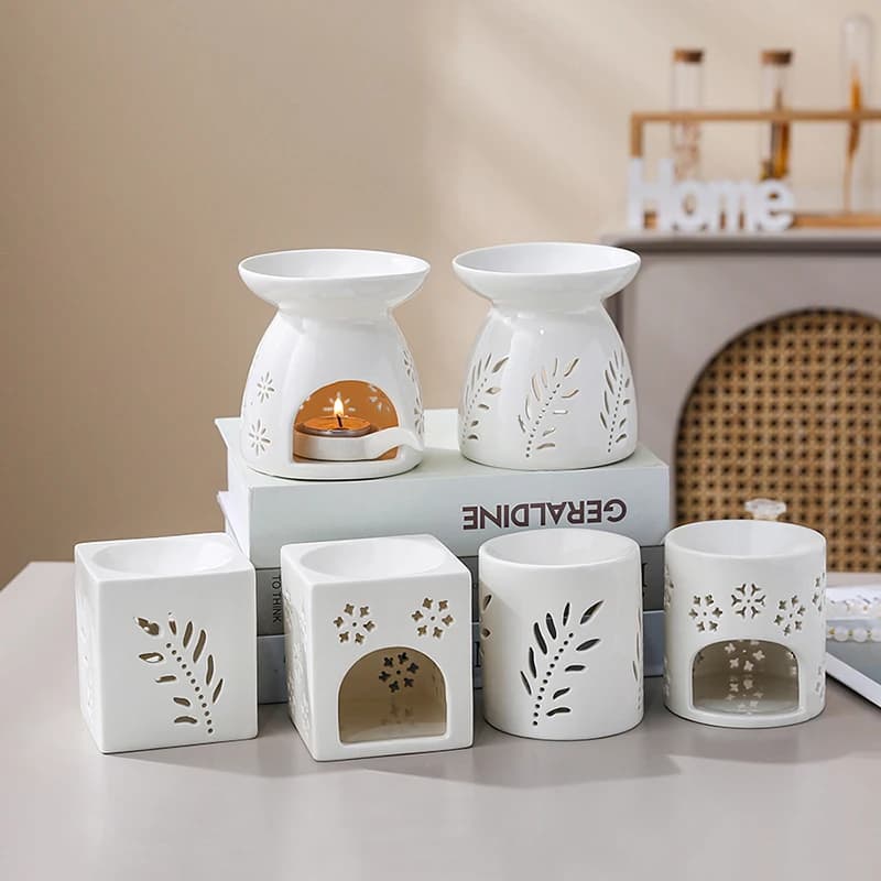 Brûleur d'encens en céramique blanche, diffuseur d'huiles essentielles, poêle de chauffage creuse, décoration d'intérieur du Moyen-Orient