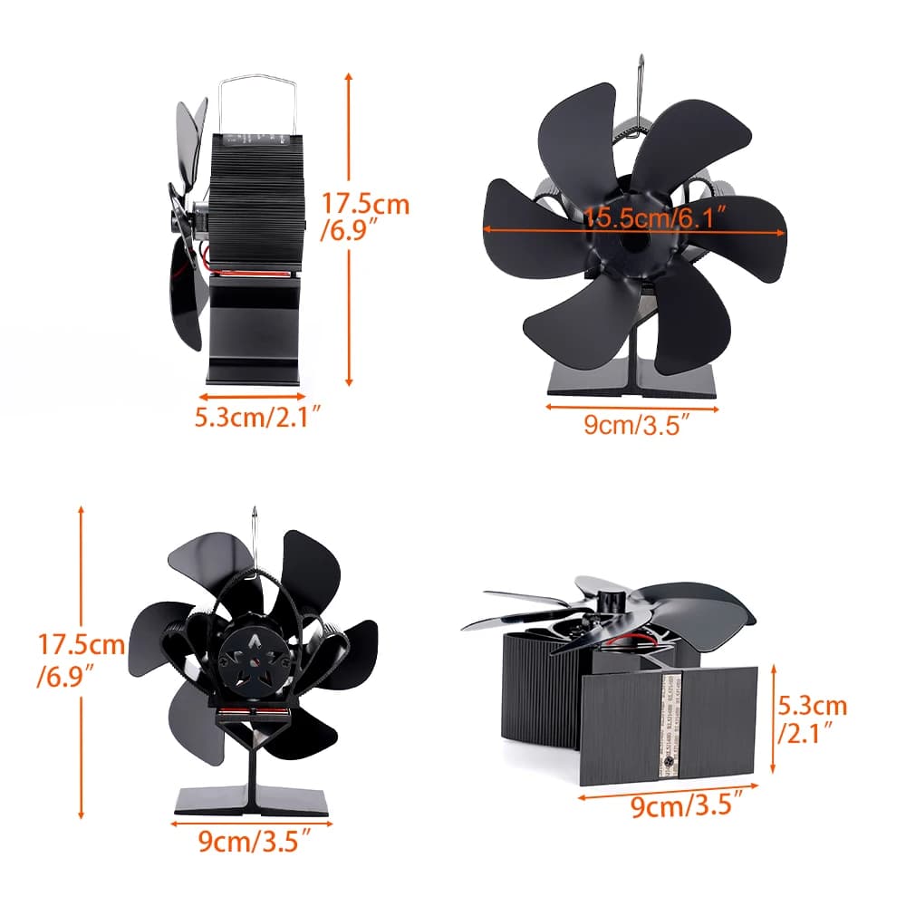 Ventilateur de cheminée noir, poêle à bois de chauffage, poêle à bûches, cuillère à soupe, silencieux muet, distribution de chaleur domestique, 6 pièces, 62
