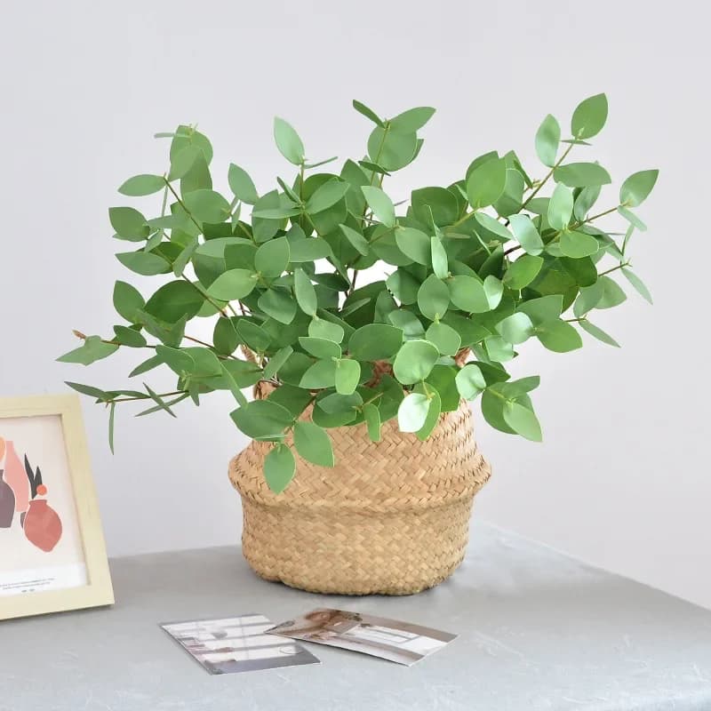 Feuilles d'eucalyptus artificielles pour la décoration de la maison, plantes vertes, feuilles à double couche, feuilles de citron trident, 55cm
