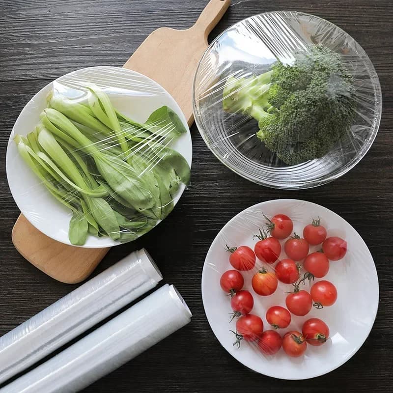 Rouleaux d'emballage alimentaire PE transparents 30/50M, Film jetable de conservation de la fraîcheur pour le réfrigérateur de cuisine et le stockage des aliments