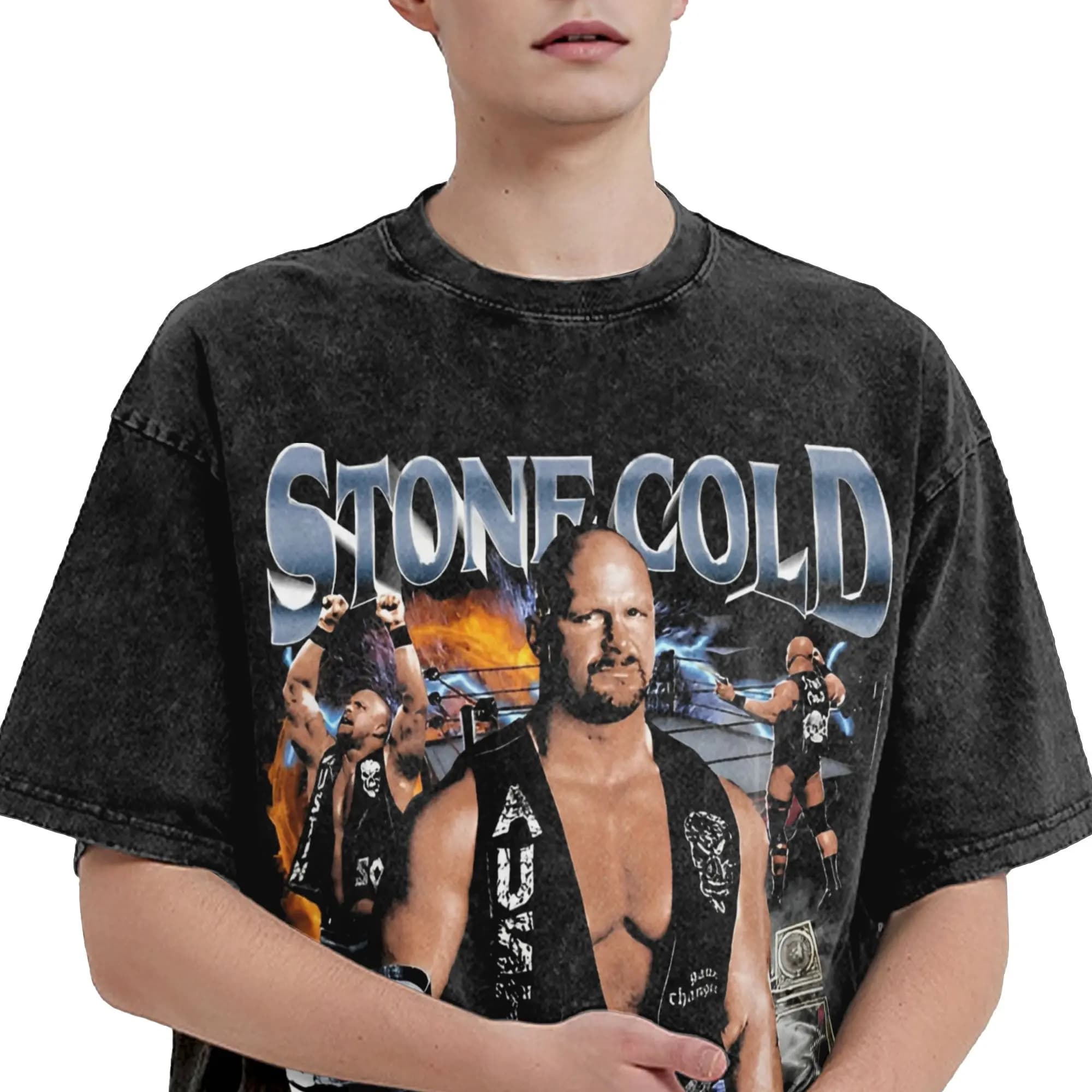 3-16 pierres froides Steve Austin lutte lutteur Merch lavé T-Shirts pour hommes femmes Streetwear T-Shirts t-shirt à manches courtes