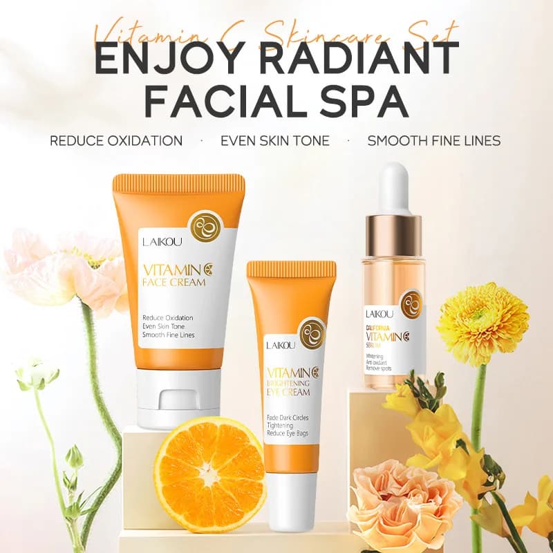 Coffrets de soins de la peau à la vitamine C LAIKOU, 3 pièces, crème pour le visage, sérum, crème pour les yeux, hydratant, anti-rides, kit de soins du visage