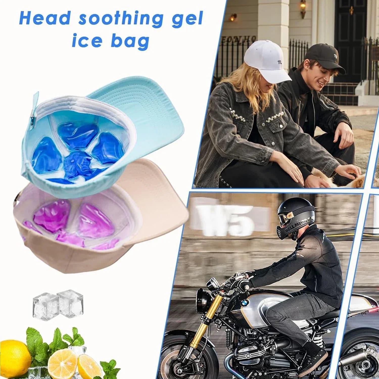 Chapeau rafraîchissant pour la tête – Compresse froide apaisante pour maux de tête, fièvre, migraines – Coussinets de gel glacés pour la tête, compatibles avec les casques de sport – Compresse froide 